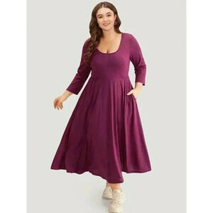BloomChic Women's Size 14-16 (1X) Scoop Neck Pleated Dress Red-Violet NWT